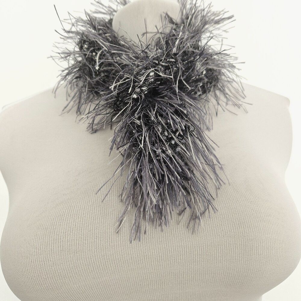 Platinum Gray Shag Knit Scarf Small Womens